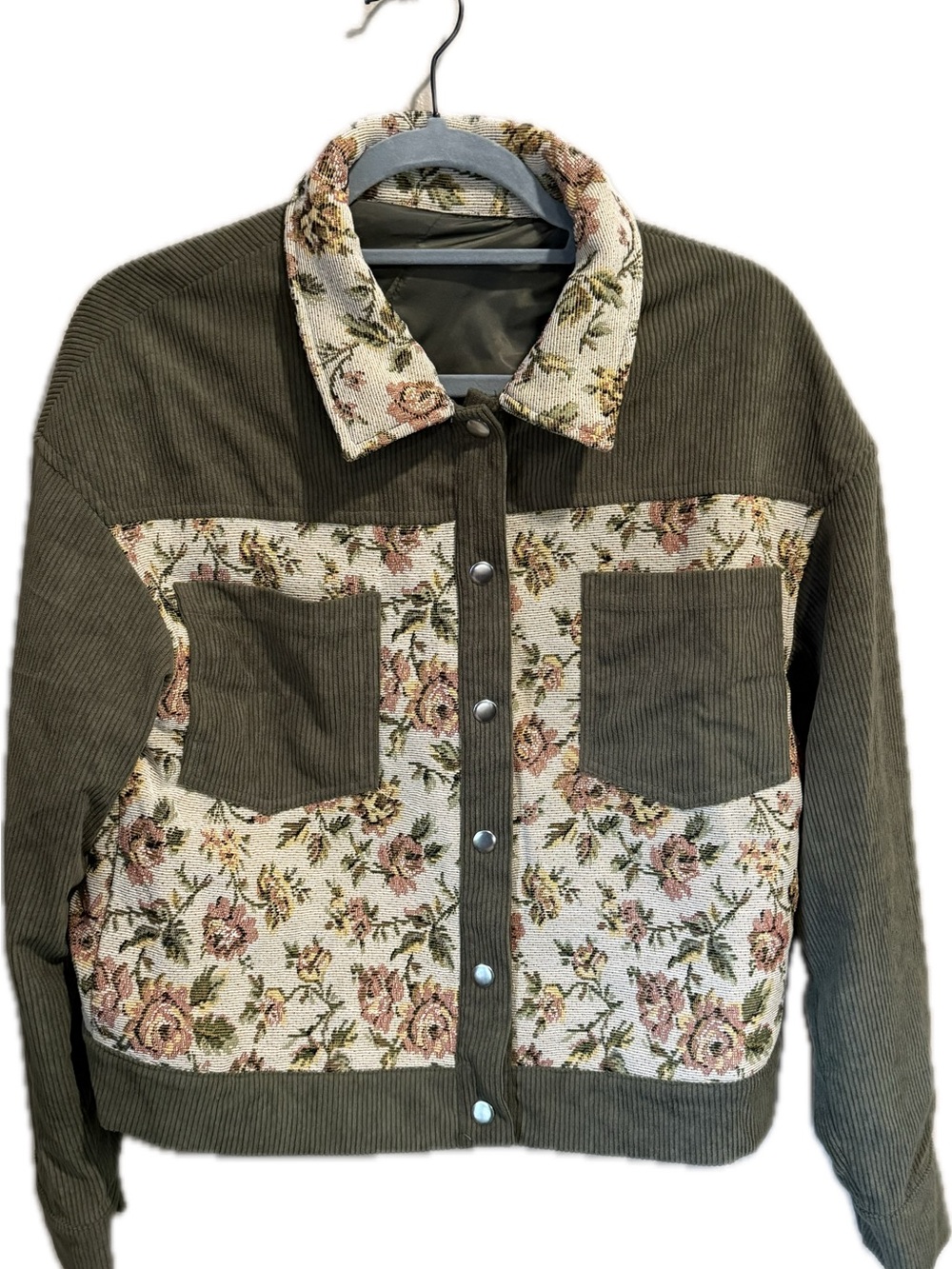 Blue Zone Planet Olive Floral Panel Corduroy Jacket